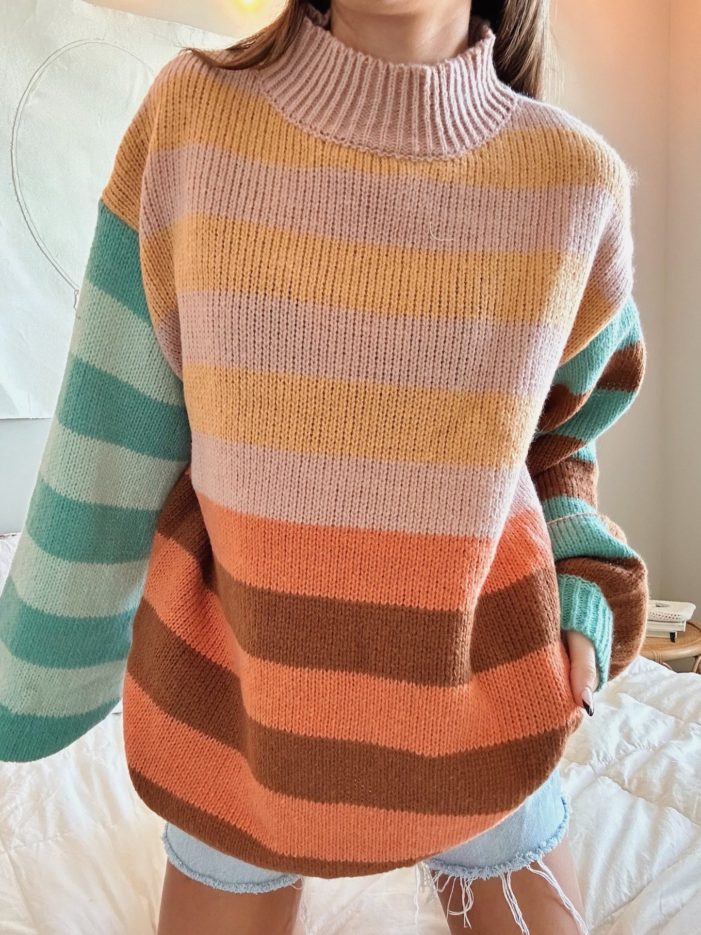 FUN COLORS STRIPED TURTLENECK