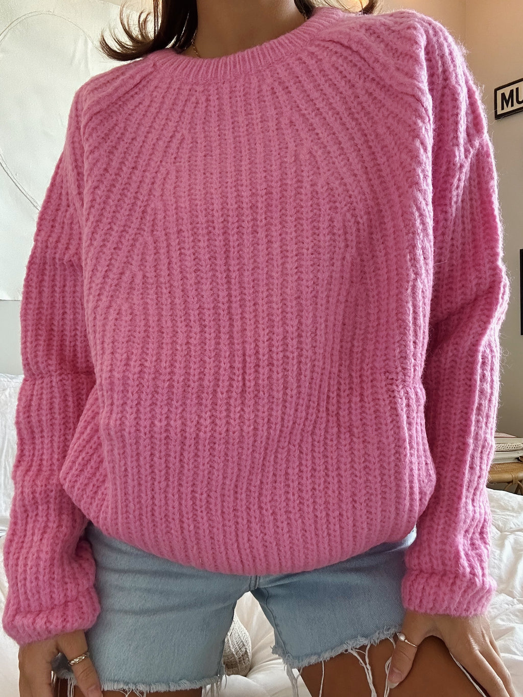 HOT PINK CHUNKY RIBBED SWEATER Olive Lynn