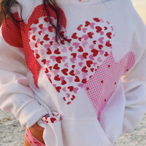 WHITE HEART PATCHWORK HOODIE