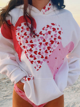 WHITE HEART PATCHWORK HOODIE