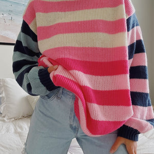 COLORFUL STRIPED MOCK NECK SWEATER