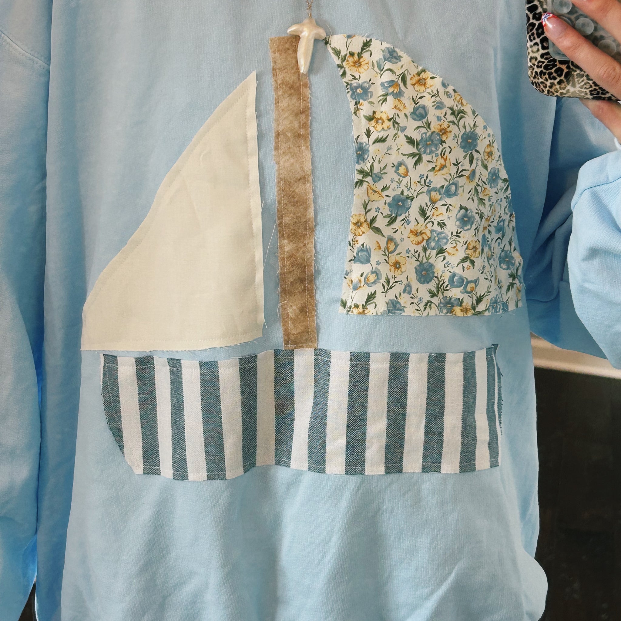 LIGHT BLUE PATCHWORK SAILBOAT SWEATSHIRT – Olive Lynn