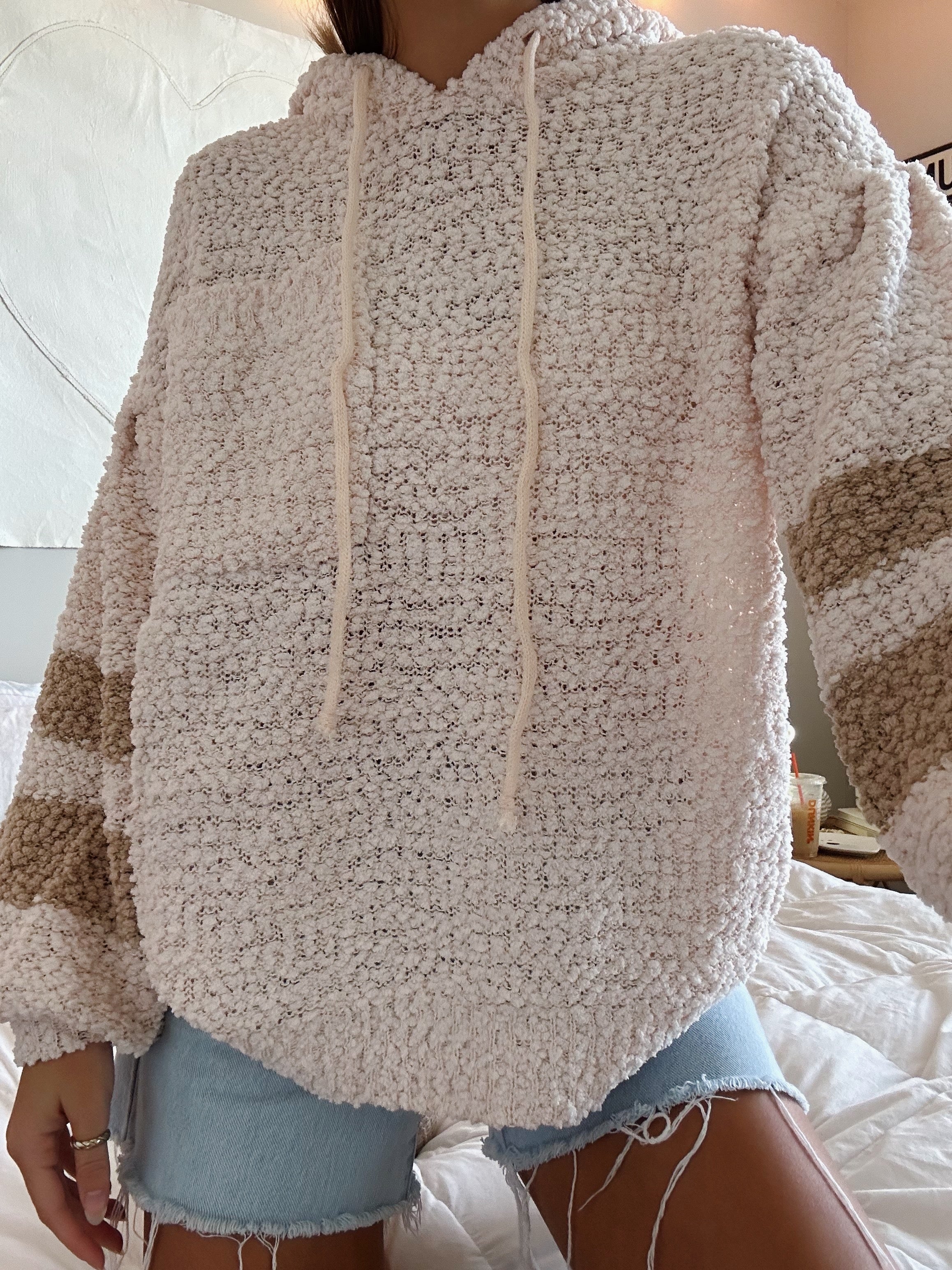 Hooded popcorn knit sweater best sale