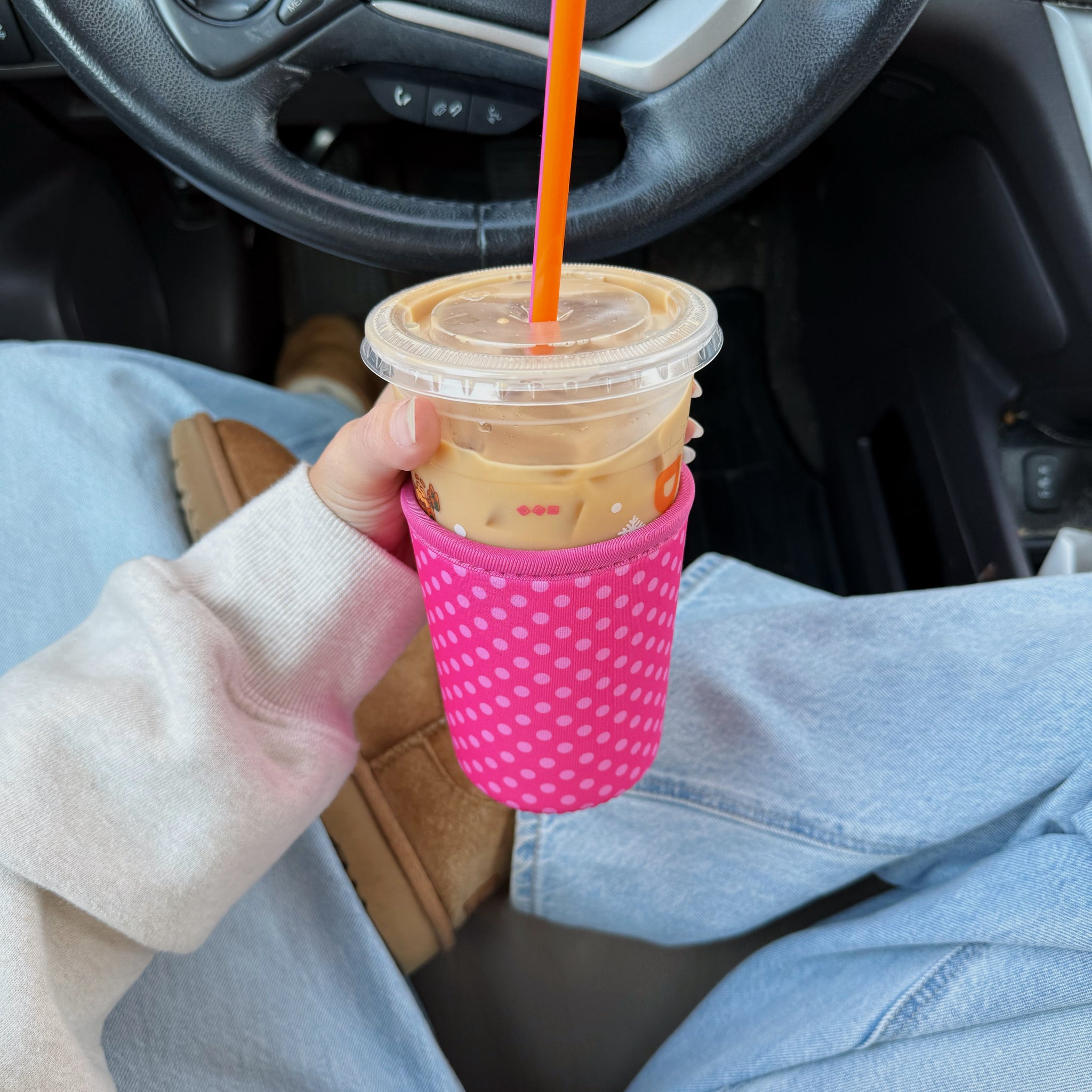 PINK POLKA DOT ICED COFFEE COOZIE