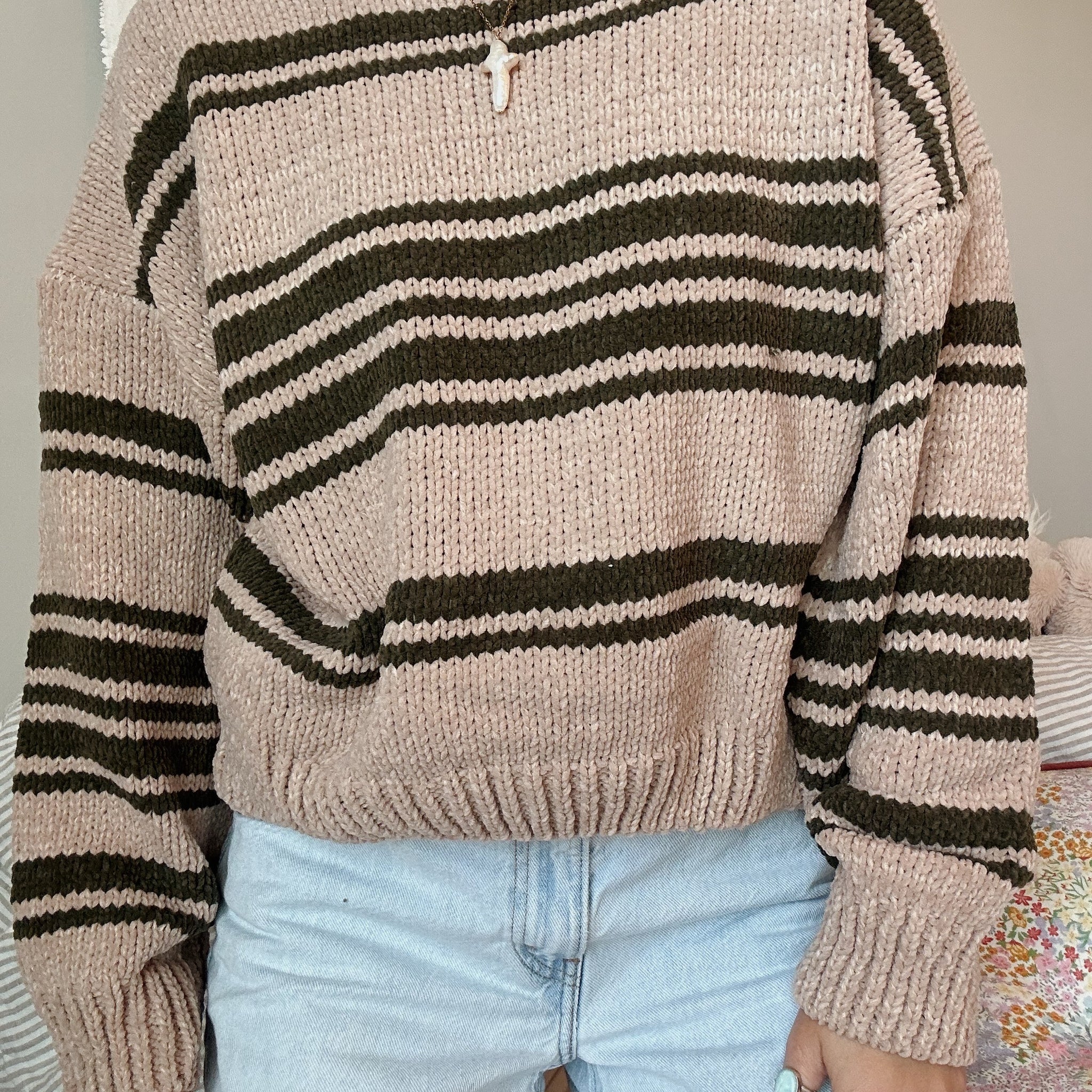 OLIVE & TAN STRIPE SWEATER