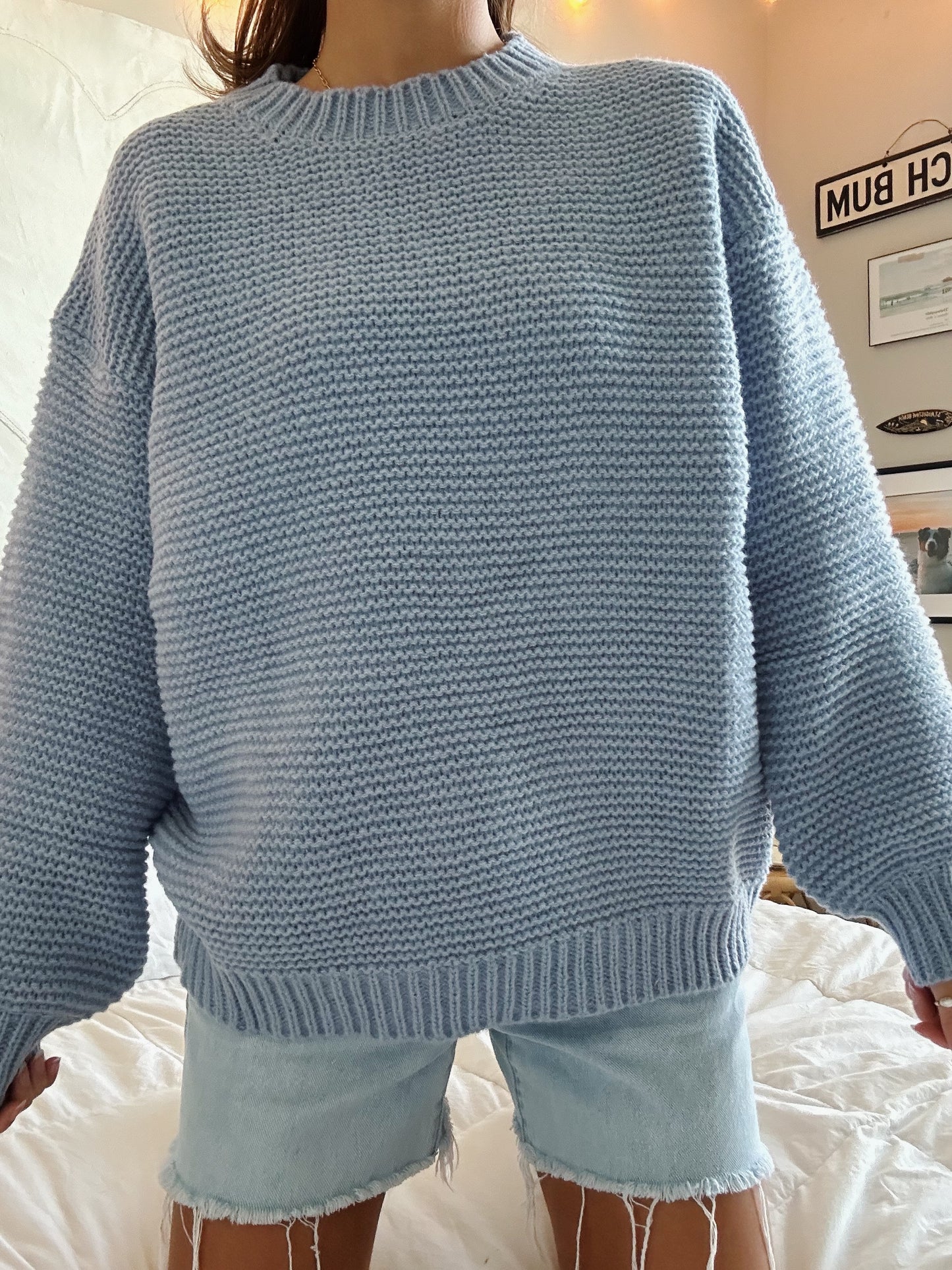 BABY BLUE CHUNKY RIBBED KNIT SWEATER