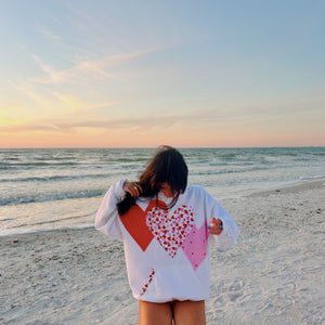 WHITE HEART PATCHWORK HOODIE