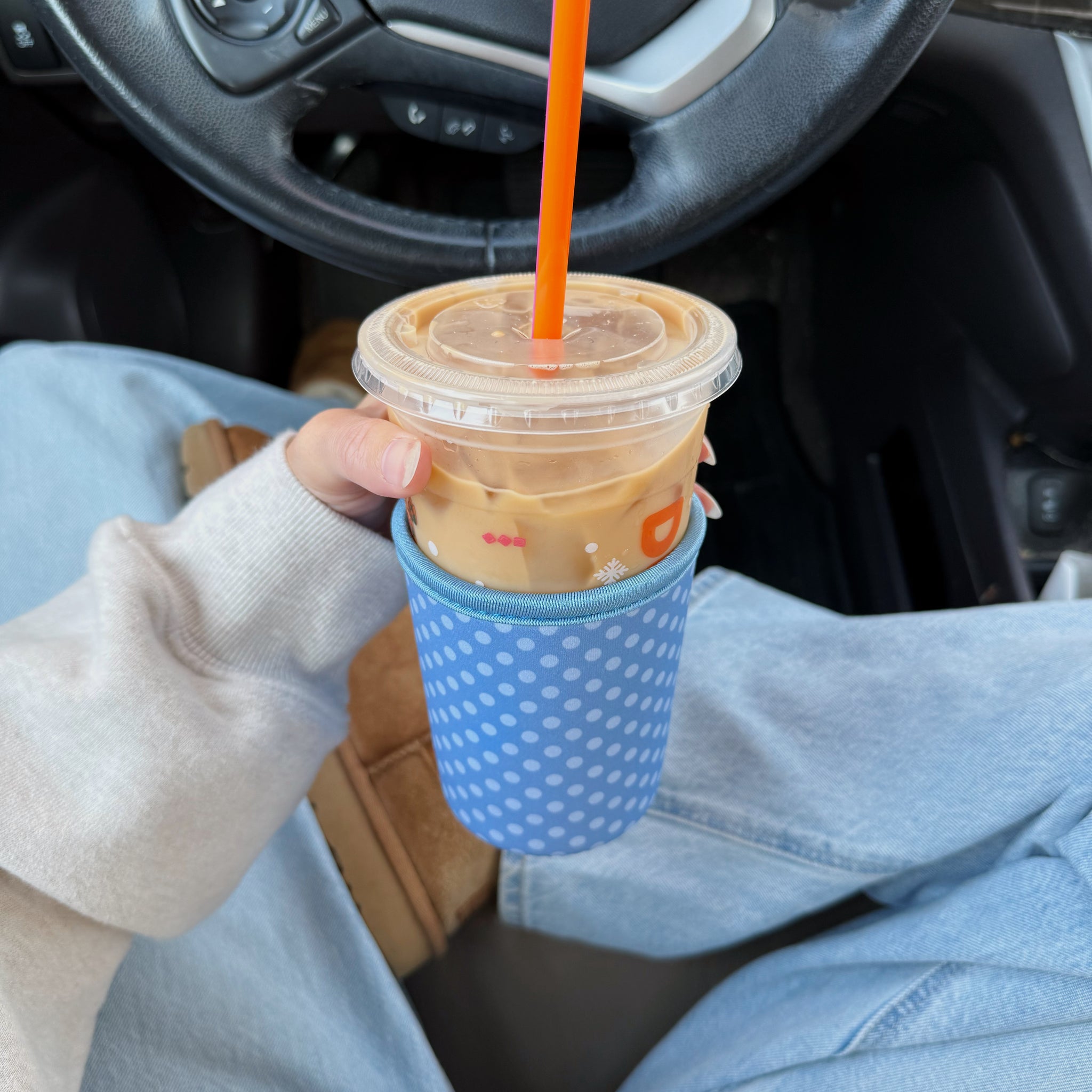 BLUE POLKA DOT ICED COFFEE COOZIE