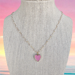 PINK HEART & PEARL NECKLACE