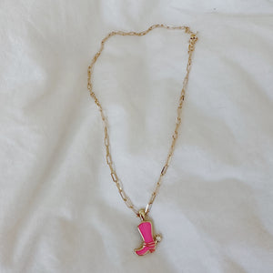 HOT PINK COWBOY BOOT NECKLACE